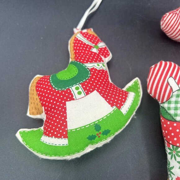 1970s / 80s Stuffed Sewn Christmas Decor, Ornaments, Bear, Stocking, Folk Art - Picture 8 of 10